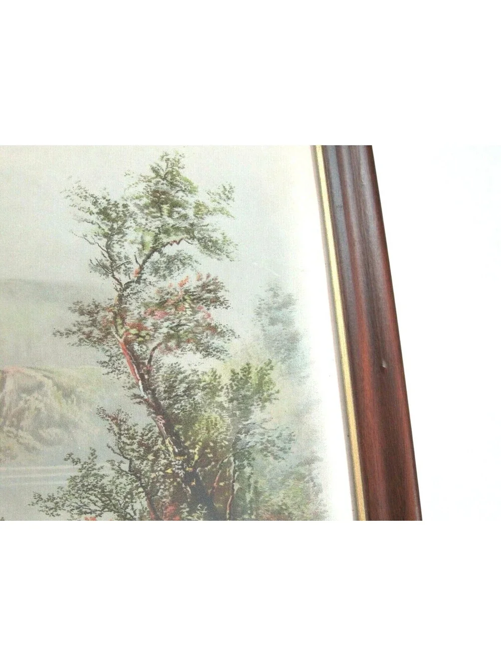 Antique RAYMOND Litho Art Print Country Lake Mountain Cattle Boat 22x18 Framed